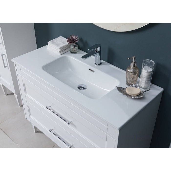 Тумба под раковину Aquanet Бостон new 100 белый сатин 00306369 ручки хром