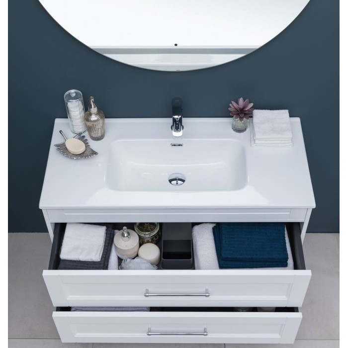 Тумба под раковину Aquanet Бостон new 100 белый сатин 00306369 ручки хром