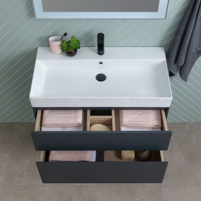 Тумба под раковину Aquanet Бруклин 100 антрацит матовый 00310139 подвесная