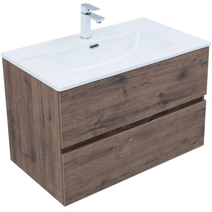 Тумба под раковину Aquanet Алвита New 80 дуб велингтон табак 334186, подвесная