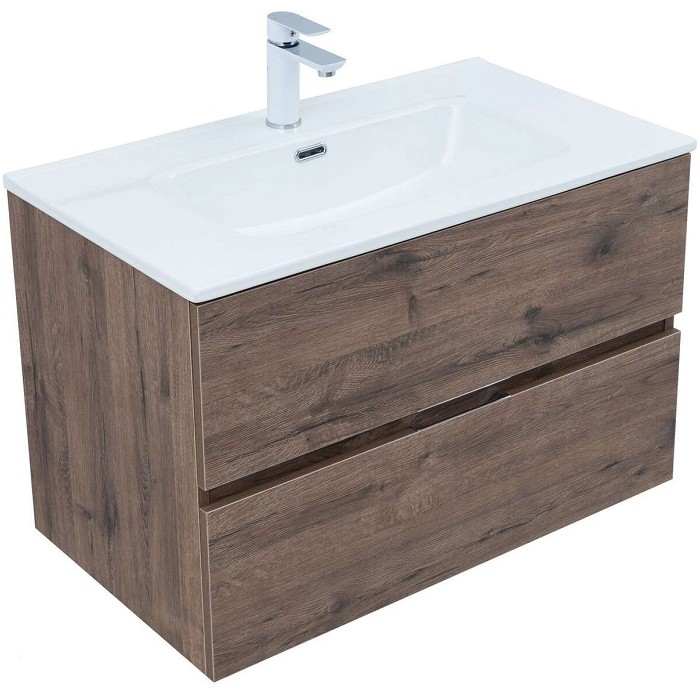 Тумба под раковину Aquanet Алвита New 90 дуб велингтон табак 334187, подвесная