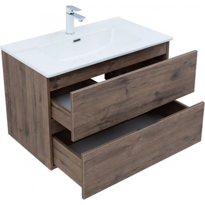 Тумба под раковину Aquanet Алвита New 90 дуб велингтон табак 334187, подвесная