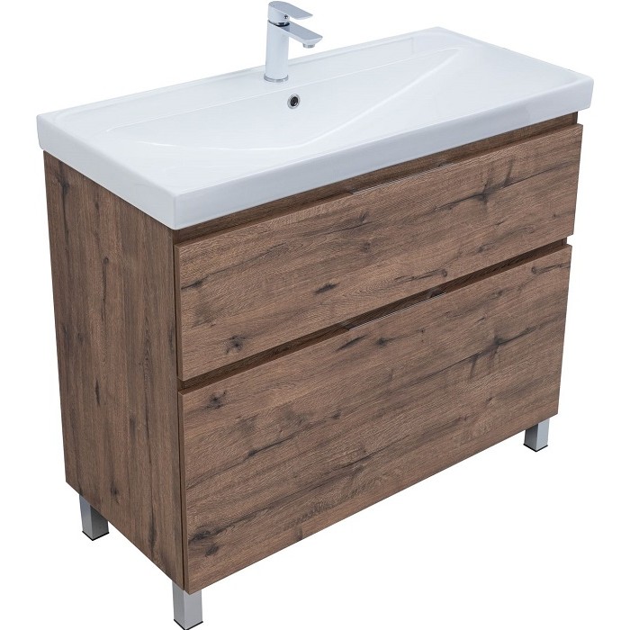 Тумба под раковину Aquanet Алвита New 100 дуб велингтон табак 344130, напольная