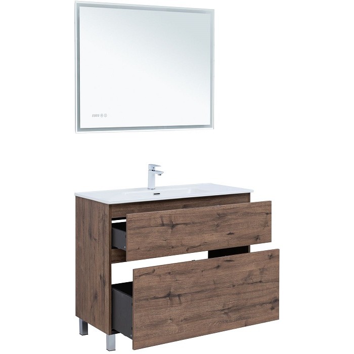 Тумба под раковину Aquanet Алвита New 100 дуб велингтон табак 344130, напольная