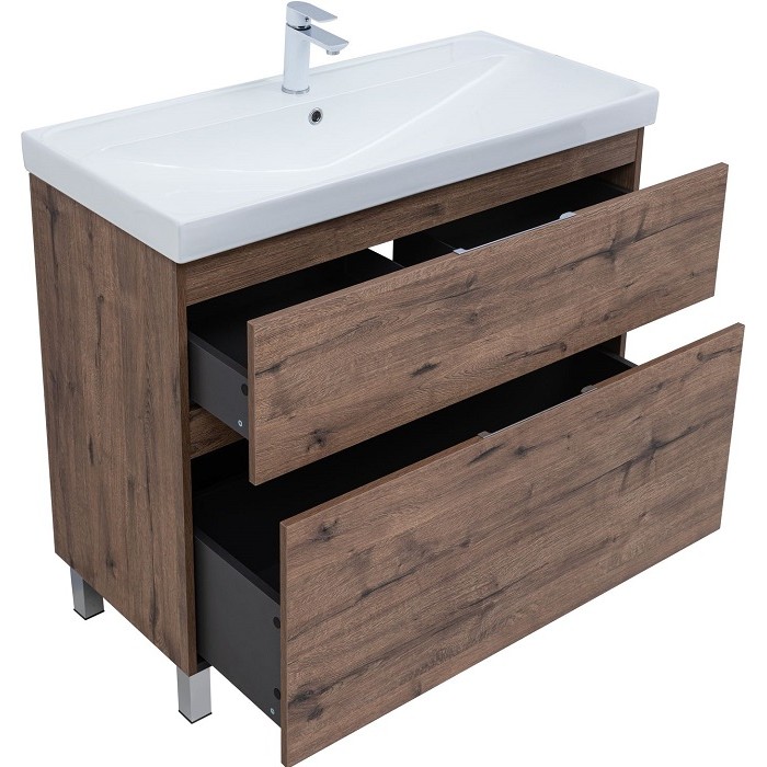 Тумба под раковину Aquanet Алвита New 100 дуб велингтон табак 344130, напольная