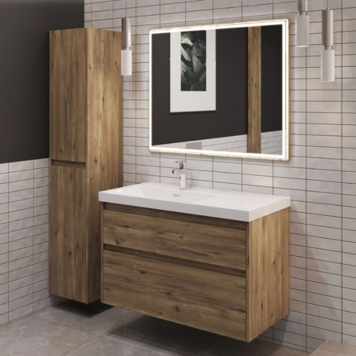 Тумба под раковину Aquanet Nova Lite 2.0 100 дуб рустикальный 00346320 подвесная, левая