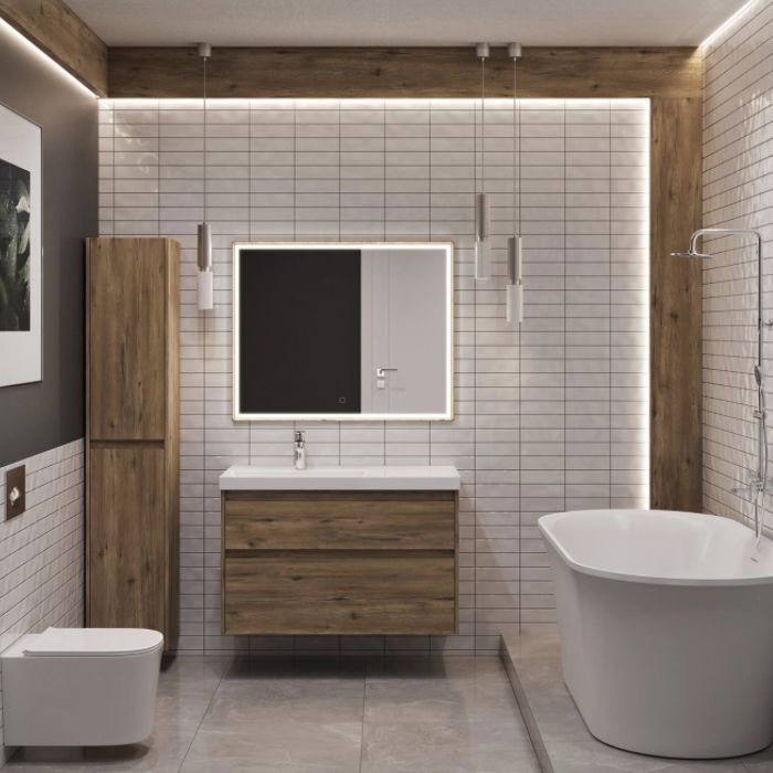 Тумба под раковину Aquanet Nova Lite 2.0 100 дуб рустикальный 00346320 подвесная, левая