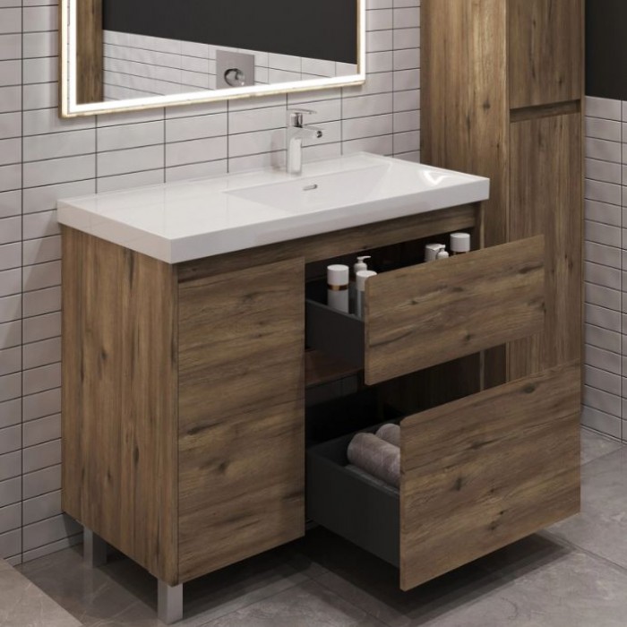 Тумба под раковину Aquanet Nova Lite 2.0 100 дуб рустикальный 00346347 напольная, правая