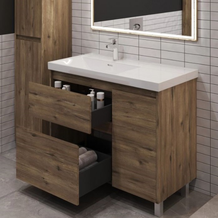 Тумба под раковину Aquanet Nova Lite 2.0 100 дуб рустикальный 00346348 напольная, левая