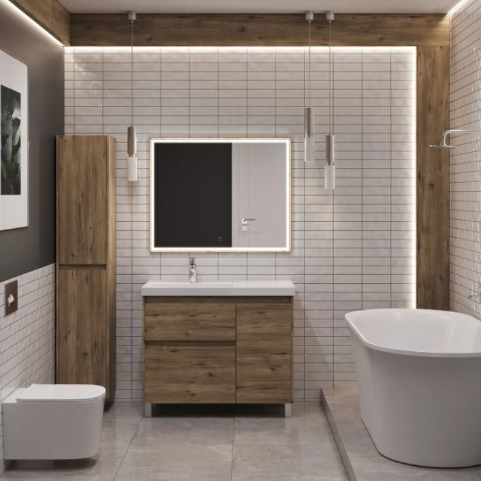 Тумба под раковину Aquanet Nova Lite 2.0 100 дуб рустикальный 00346348 напольная, левая