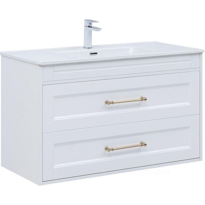 Тумба под раковину Aquanet Бостон new 100 белый сатин 00347183 ручки золото