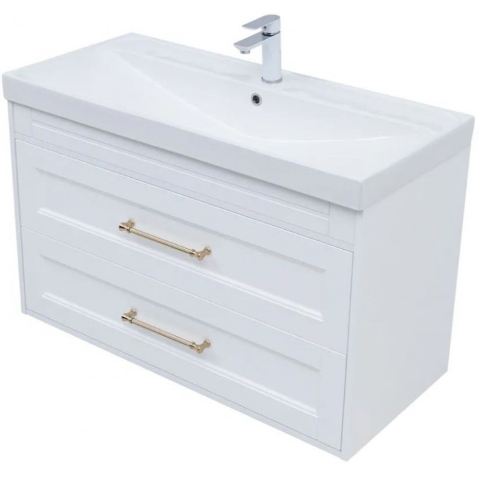 Тумба под раковину Aquanet Бостон new 100 белый сатин 00347183 ручки золото