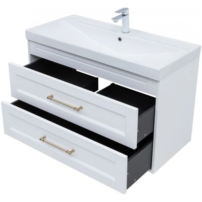 Тумба под раковину Aquanet Бостон new 100 белый сатин 00347183 ручки золото
