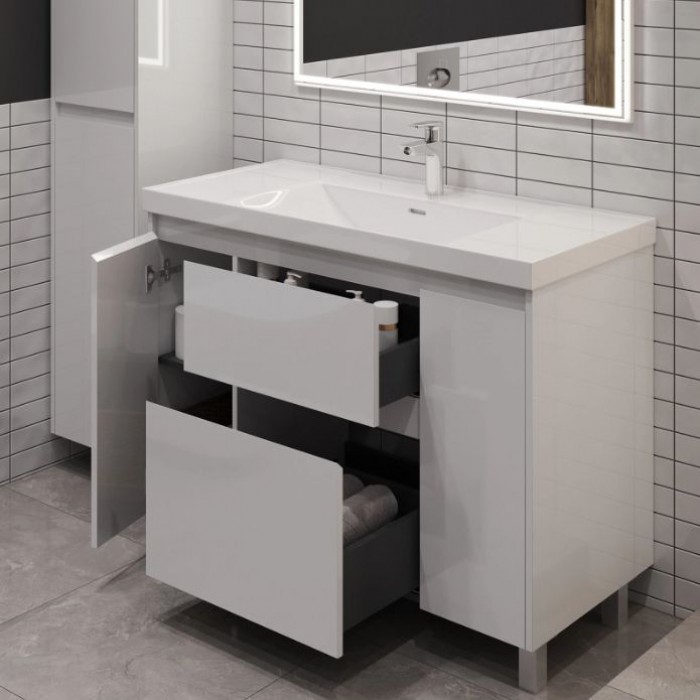 Тумба под раковину Aquanet Nova Lite 2.0 110 белый глянец 00346342 напольная