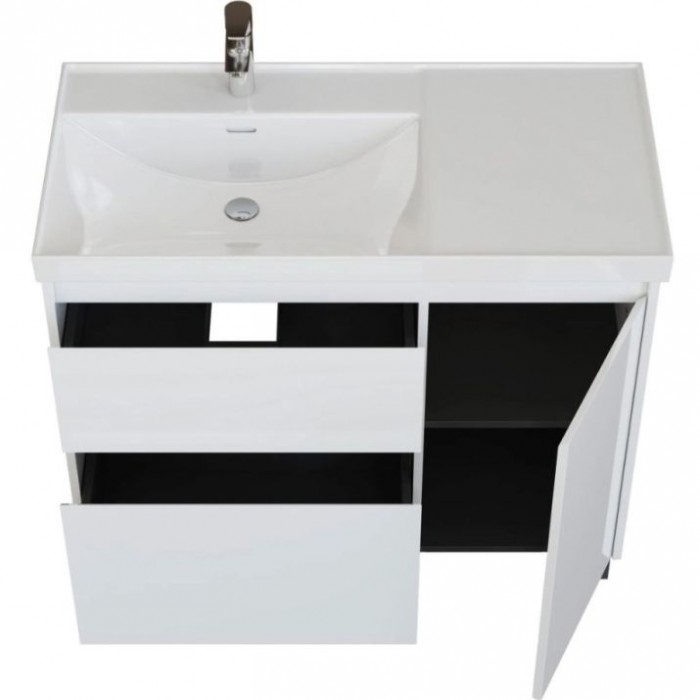 Тумба под раковину Aquanet Nova Lite 2.0 90 белый глянец 00346339 напольная, левая