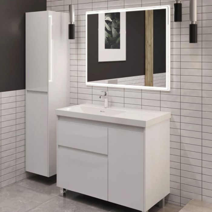 Тумба под раковину Aquanet Nova Lite 2.0 90 белый глянец 00346339 напольная, левая