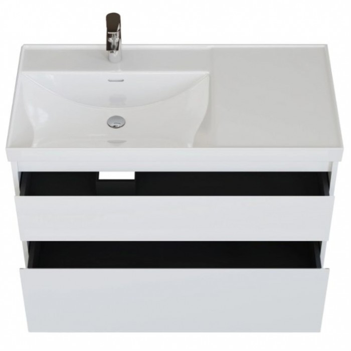 Тумба под раковину Aquanet Nova Lite 2.0 100 белый глянец 00346313 подвесная, левая