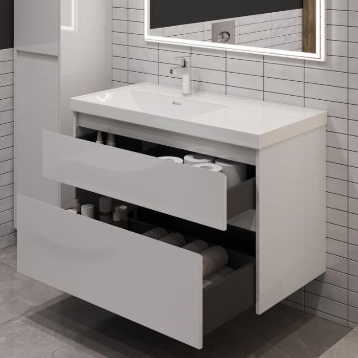 Тумба под раковину Aquanet Nova Lite 2.0 100 белый глянец 00346313 подвесная, левая