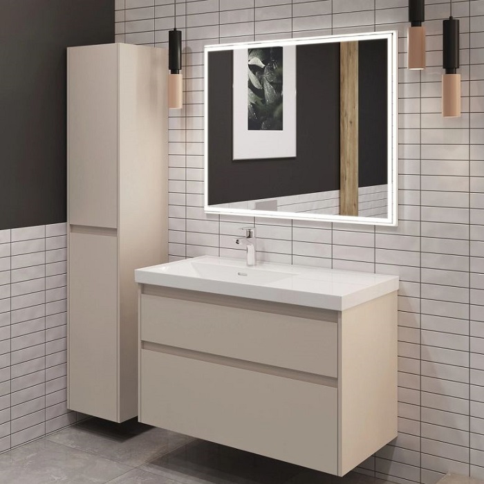 Тумба под раковину Aquanet Nova Lite 2.0 90 бежевая эмаль 00346325 подвесная, левая