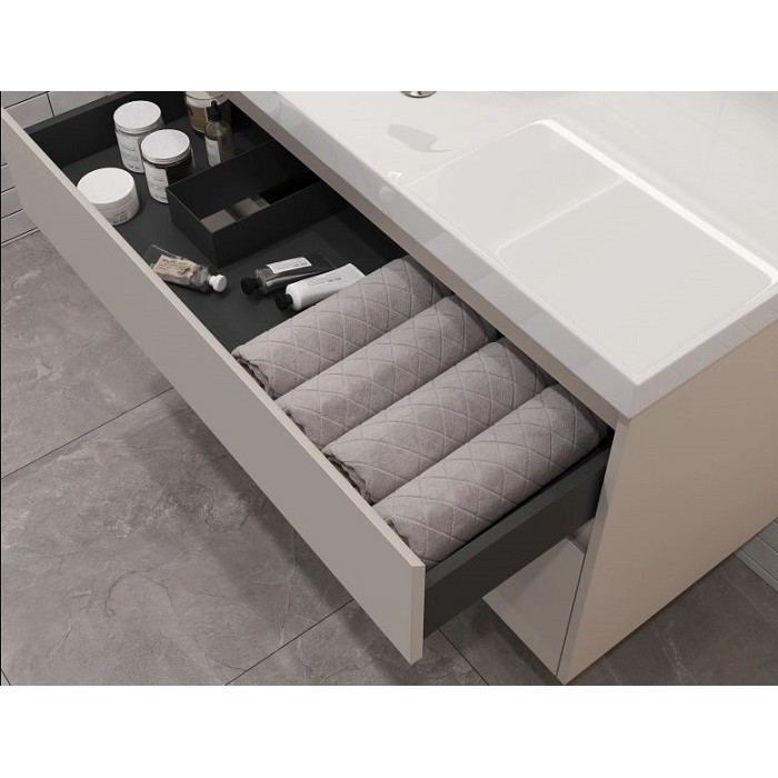 Тумба под раковину Aquanet Nova Lite 2.0 90 бежевая эмаль 00346325 подвесная, левая