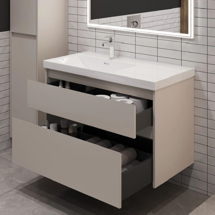 Тумба под раковину Aquanet Nova Lite 2.0 90 бежевая эмаль 00346325 подвесная, левая