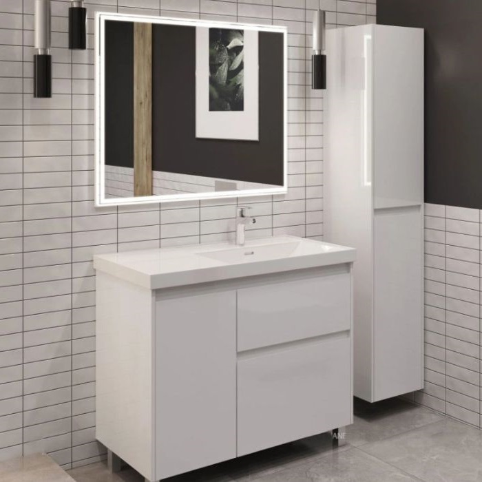 Тумба под раковину Aquanet Nova Lite 2.0 90 белый глянец 00346338 напольная, правая