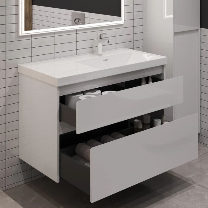 Тумба под раковину Aquanet Nova Lite 2.0 100 белый глянец 00346312 подвесная, правая