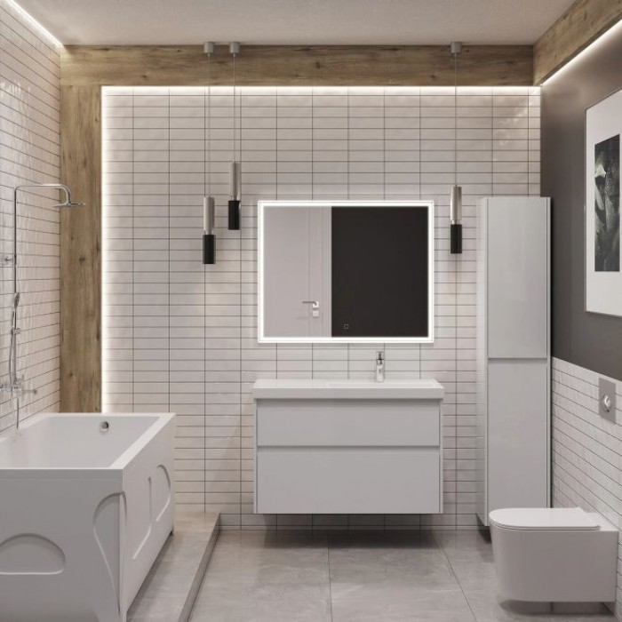 Тумба под раковину Aquanet Nova Lite 2.0 100 белый глянец 00346312 подвесная, правая