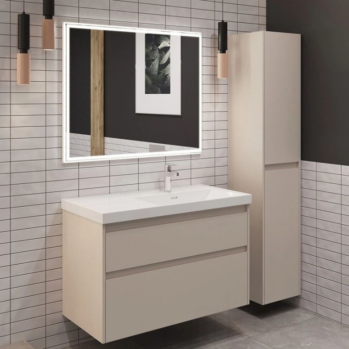 Тумба под раковину Aquanet Nova Lite 2.0 90 бежевая эмаль 00346324 подвесная, правая