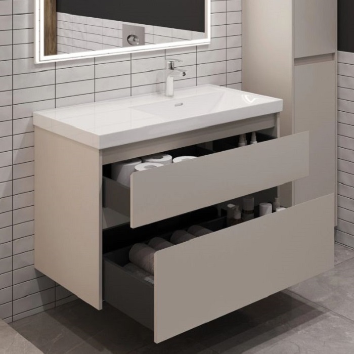 Тумба под раковину Aquanet Nova Lite 2.0 90 бежевая эмаль 00346324 подвесная, правая