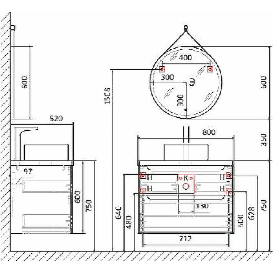 Тумба под раковину Jorno Wood 80 wood.01.80/P/GR подвесная Серая