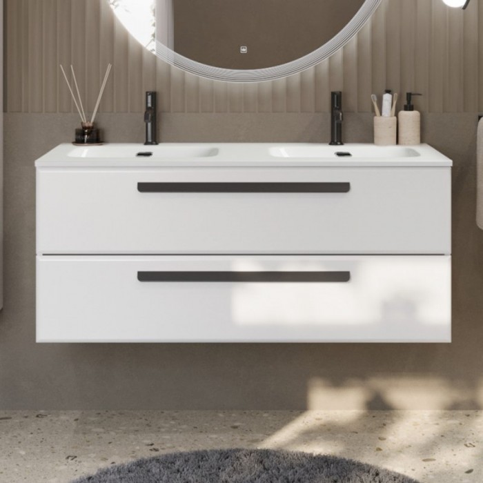 Тумба Cezares Eco 120 подвесная под раковину на две чаши ECO-CER-N-1200-2C-SO-2-BL Bianco lucido