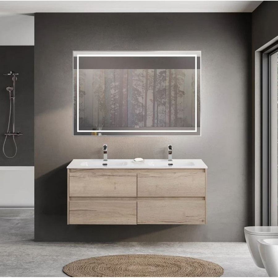 Тумба под раковину с двумя чашами BelBagno Kraft 140 KRAFT-1400-4C-SO-2-RGB подвесная Rovere Galifax Bianco