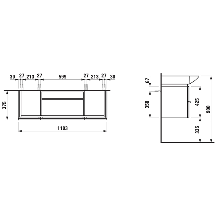 Тумба под раковину Laufen Palace New 120 4.0130.2.075.463.R подвесная, белая матовая