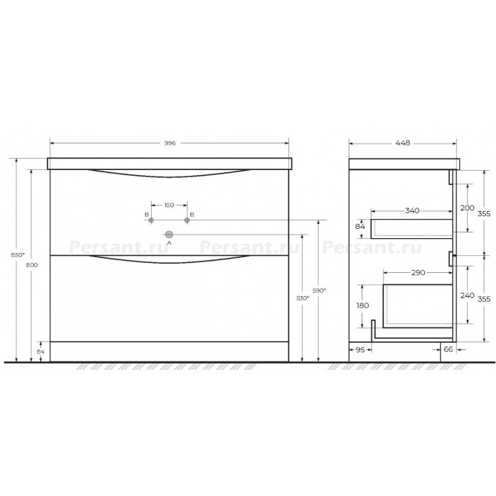 Тумба под раковину BelBagno Marino 100 MARINO-1000-2C-PIA-BL-P напольная Bianco Lucido