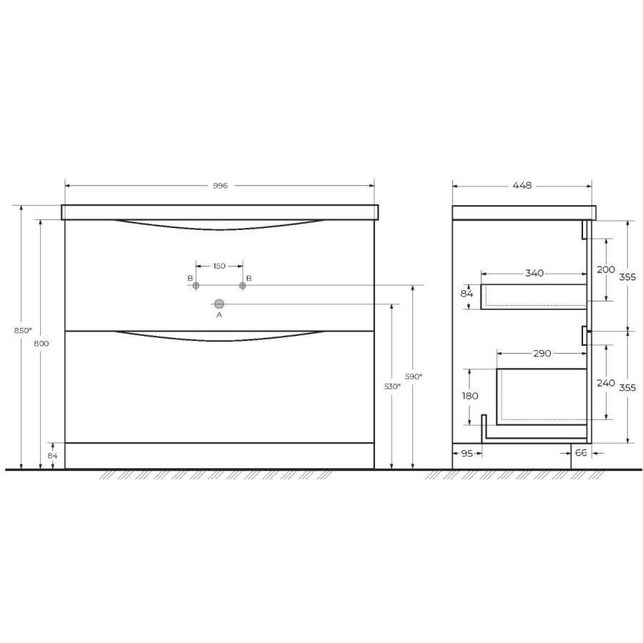 Тумба под раковину BelBagno Marino 100 MARINO-1000-2C-PIA-BL-P напольная Bianco Lucido