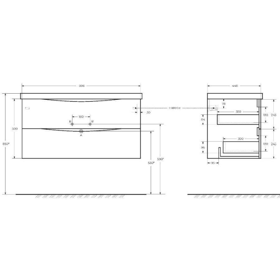 Тумба под раковину BelBagno Marino 100 MARINO-1000-2C-SO-RW-P подвесная Rovere Moro