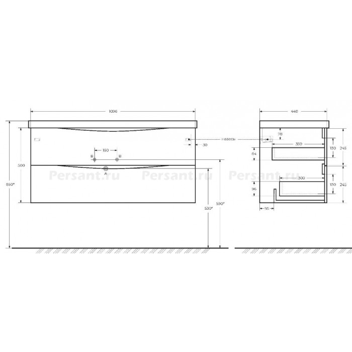 Тумба под раковину BelBagno Marino 110 MARINO-1100-2C-SO-RG-P подвесная Rovere Grigio