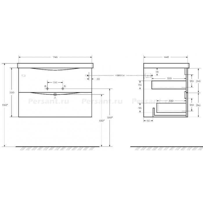 Тумба под раковину BelBagno Marino 75 MARINO-750-2C-SO-BL-P подвесная Bianco Lucido