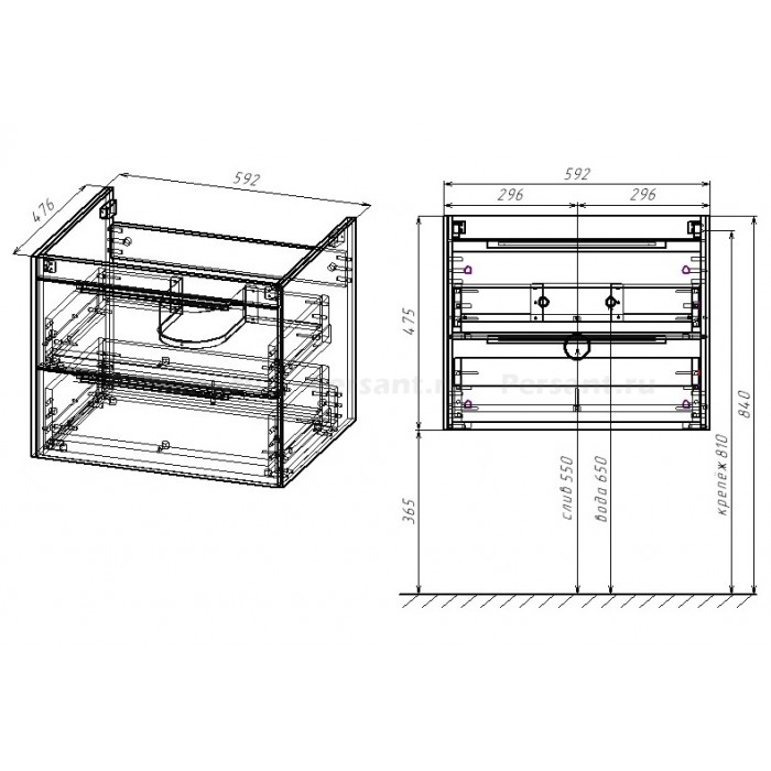 Тумба под раковину Vincea Chiara 2D 60 VMC-2C2600CO дуб чарльстон, подвесная