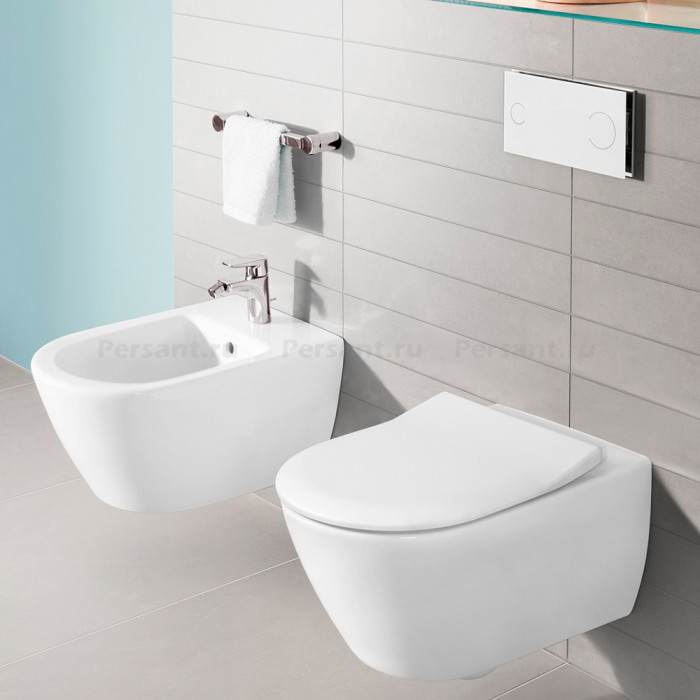 Подвесной унитаз Villeroy&Boch Subway 2.0 безободковый с сиденьем микролифт 5614R201