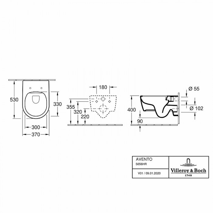 Подвесной унитаз Villeroy&Boch Avento безободковый с сиденьем микролифт 5656RS01