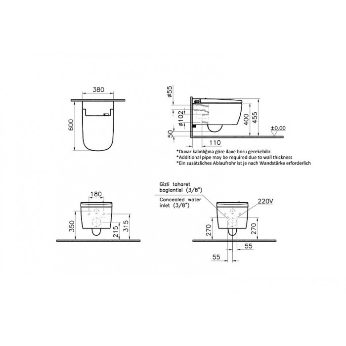 Подвесной унитаз Vitra V-Care с функцией биде 5674B003-6193