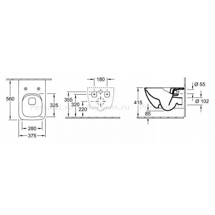 Подвесной унитаз Villeroy&Boch Venticello безободковый с сиденьем микролифт 4611RL01