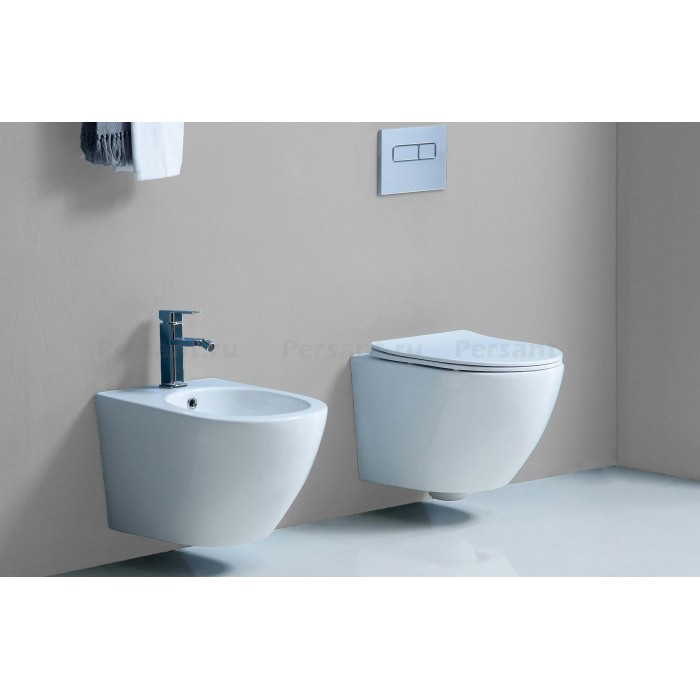 Подвесной унитаз Grossman безободковый, смыв "торнадо" GR-4455SQ белый, с сиденьем микролифт