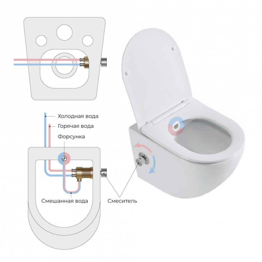 Подвесной унитаз Belbagno Uno BB3105CHR-BS/SC с функцией биде