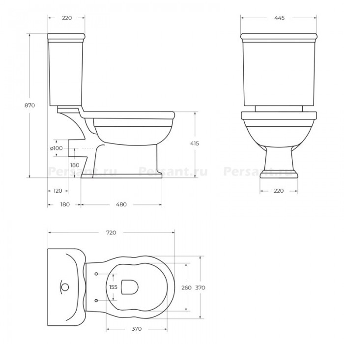 Унитаз напольный BelBagno Boheme BB115CPR+BB115T безободковый