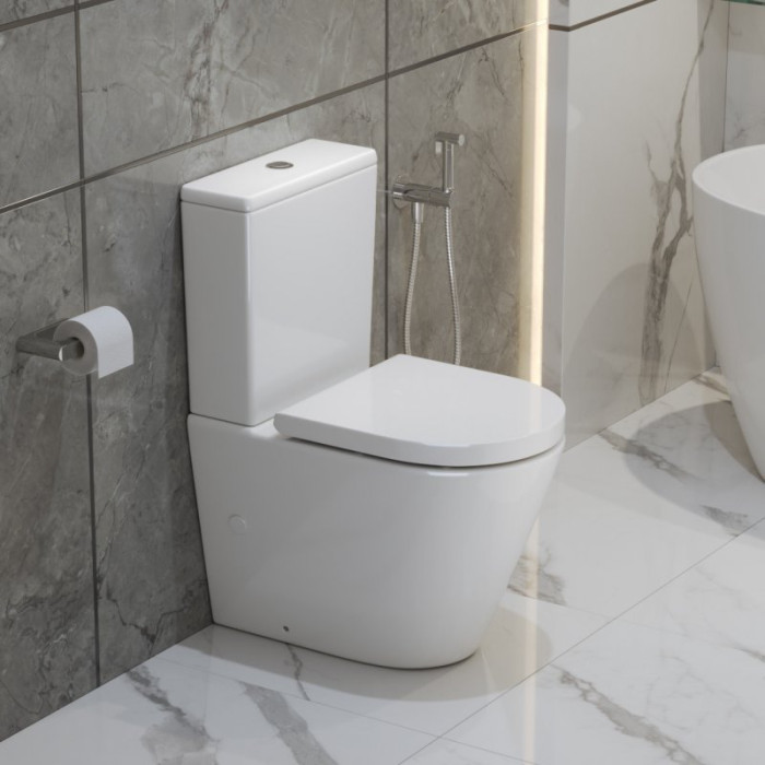 Напольный унитаз BelBagno FLAY-R безободковый с сиденьем микролифт BB2149CPR/SC+BB2149T
