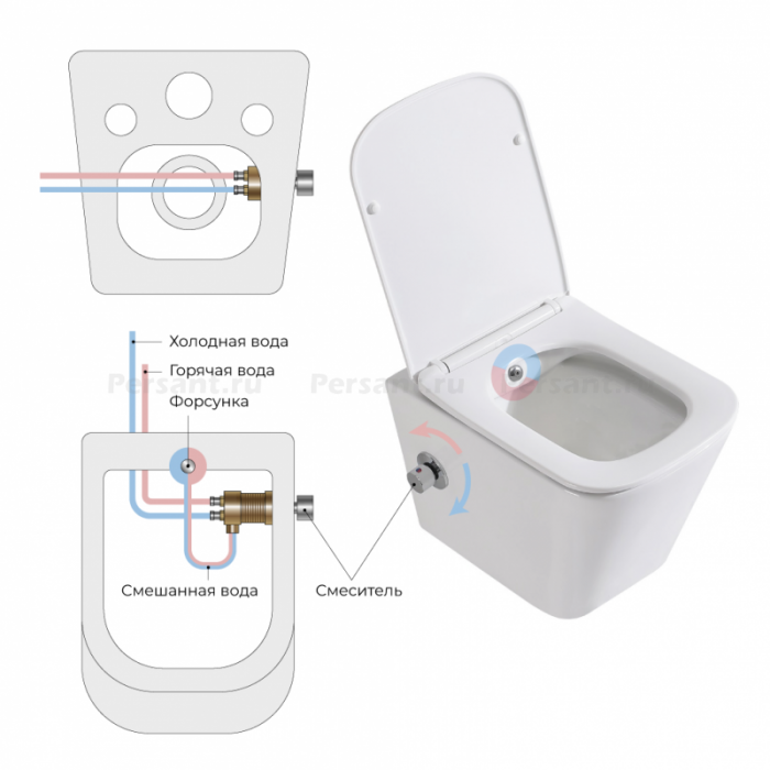 Подвесной унитаз Belbagno Due BB3103CHR-BS/SC с функцией биде, сиденье в комплекте