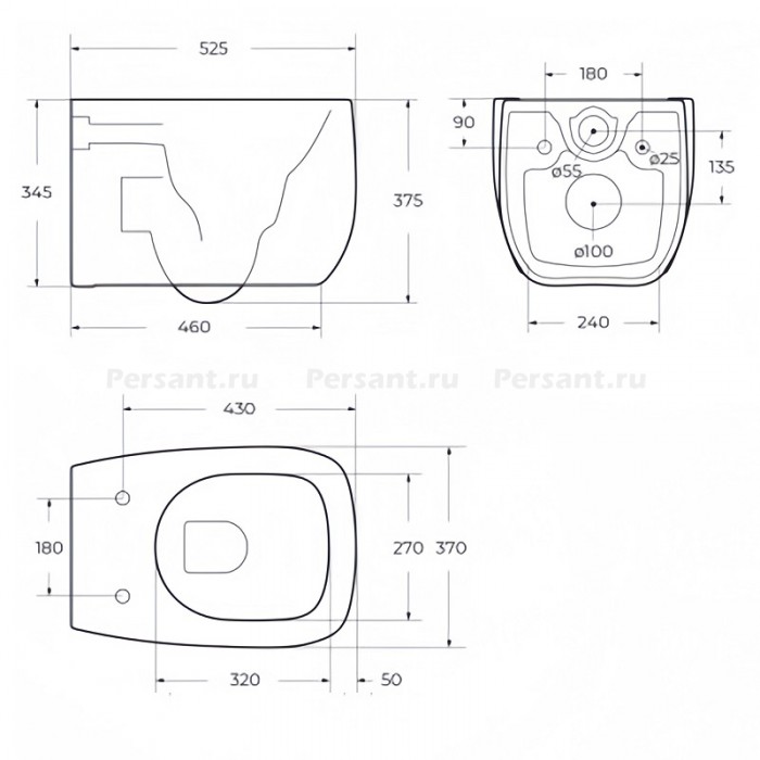 Подвесной унитаз Cezares Comfort-Tor безободковый, смыв "торнадо" CZR-380-TH-TOR/SC с сиденьем микролифт